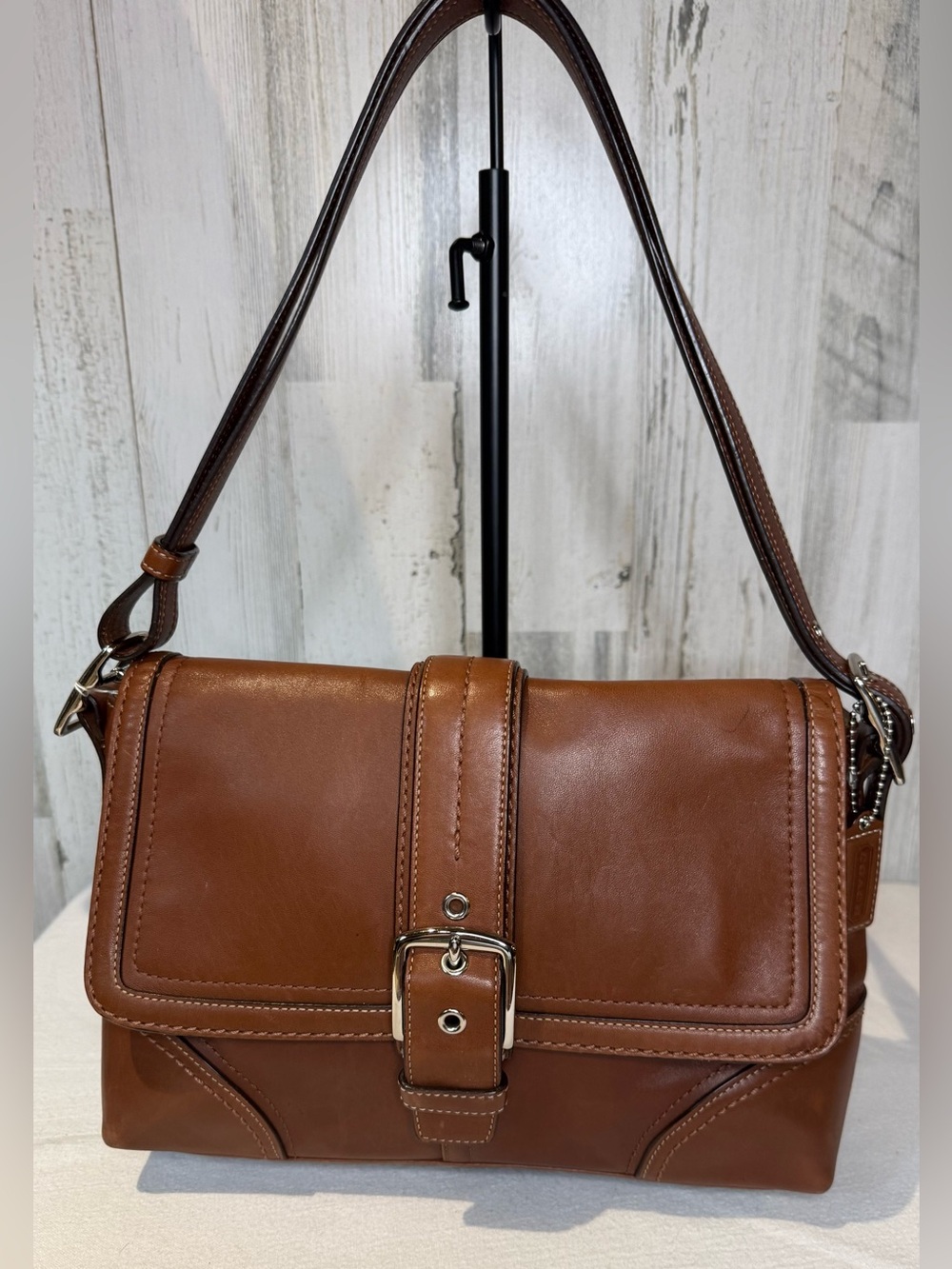 Coach Hamptons Buckle Bag Burnished Cognac Leather 2008 12606